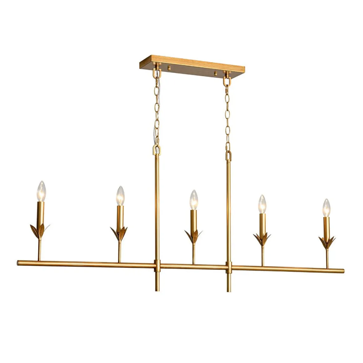 French Country 5-Light Fabric Shade Candle Linear Island Chandelier