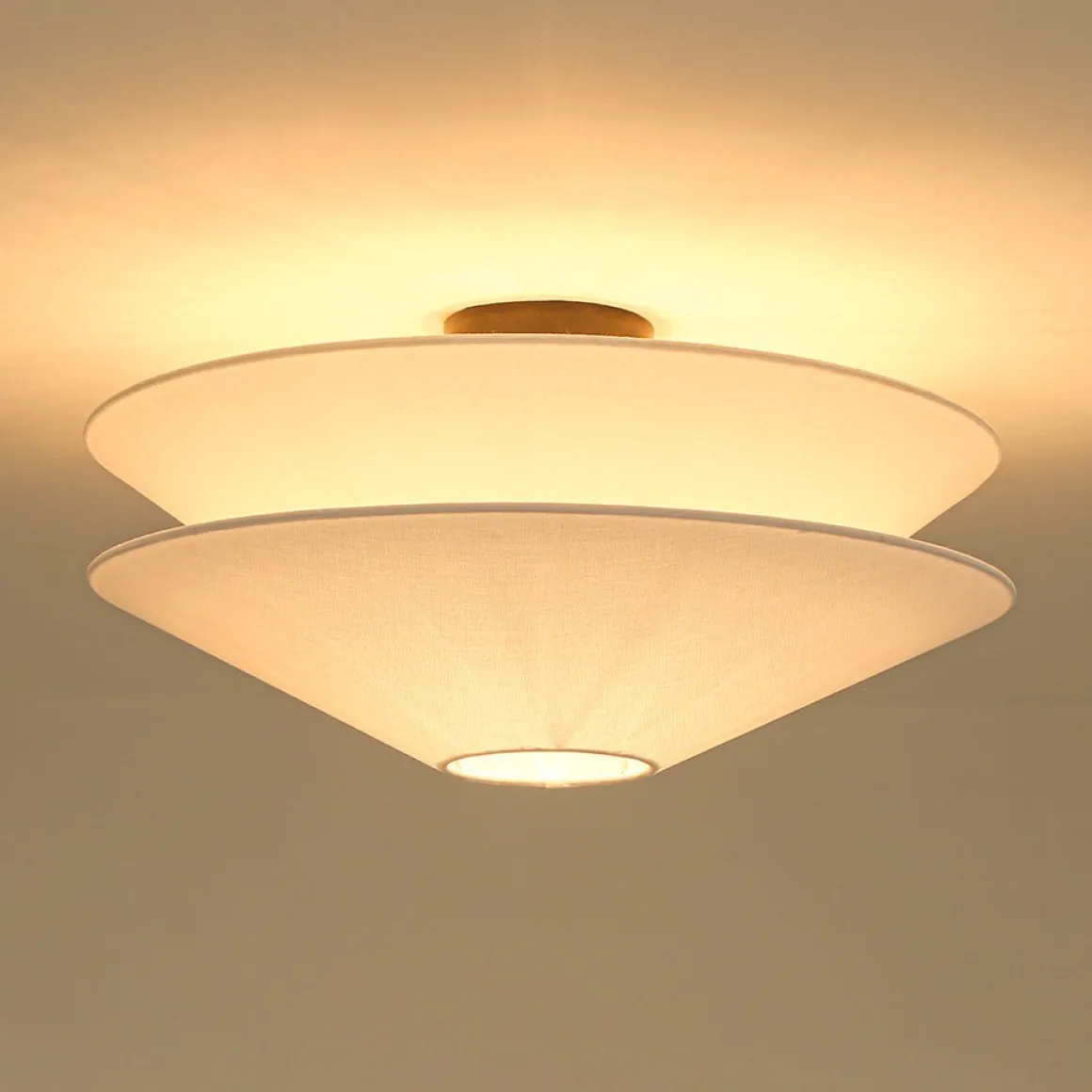 French Country 2-Tier White Linen Conical Semi Flush Mount