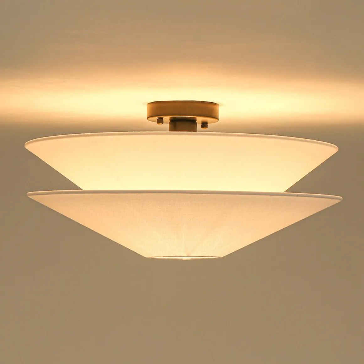 French Country 2-Tier White Linen Conical Semi Flush Mount