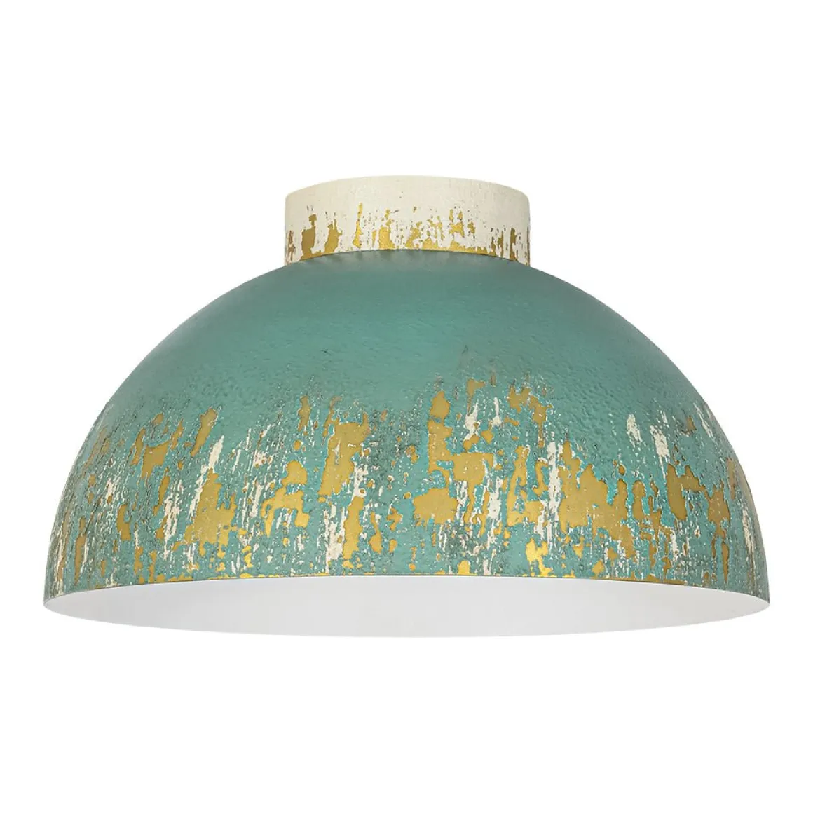 French Country Weathered Gilded Patina Teal Dome Flush Mount