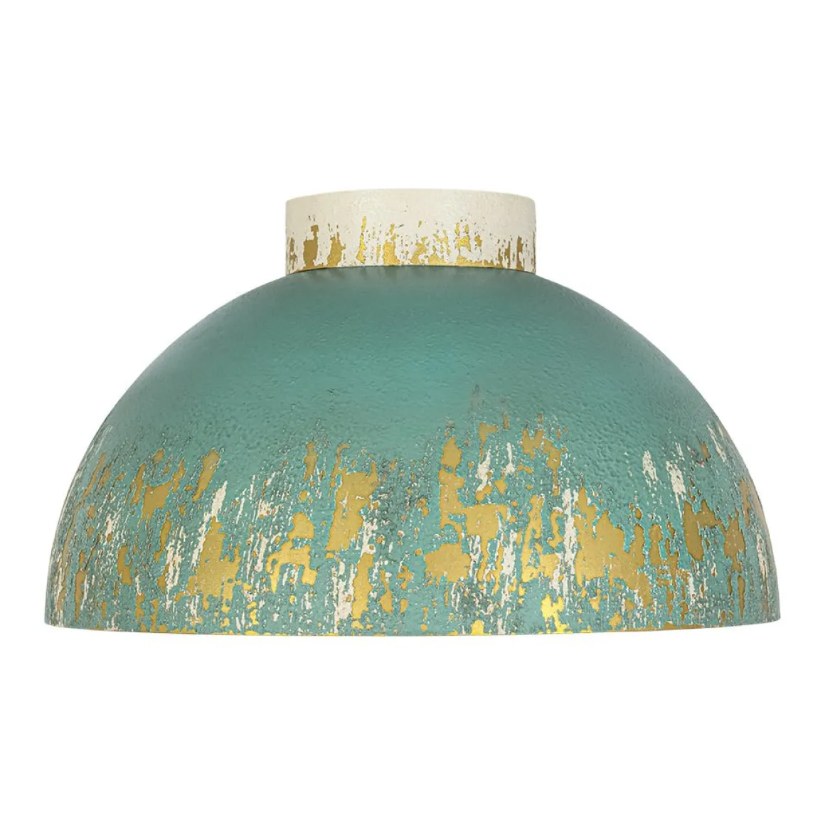 French Country Weathered Gilded Patina Teal Dome Flush Mount
