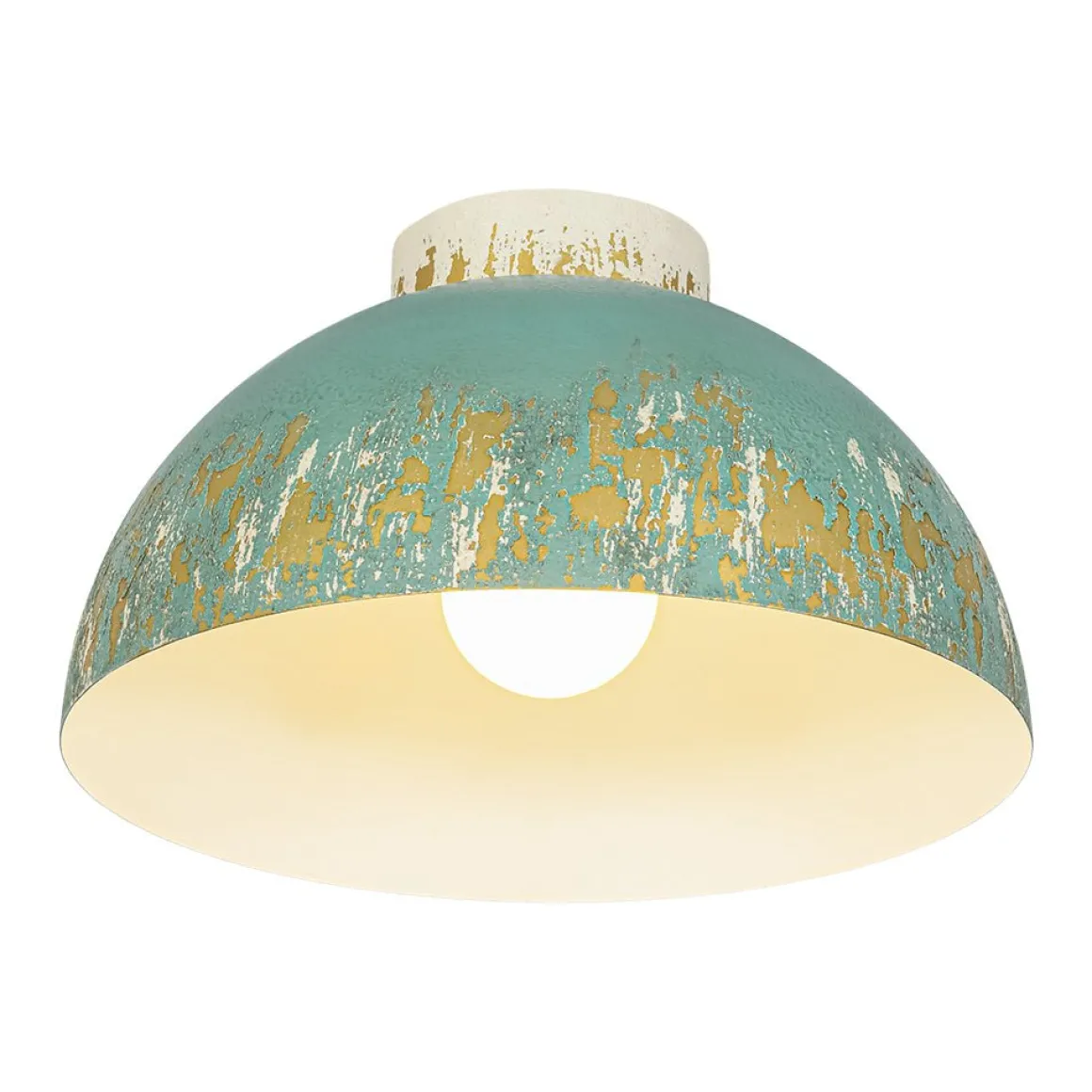 French Country Weathered Gilded Patina Teal Dome Flush Mount