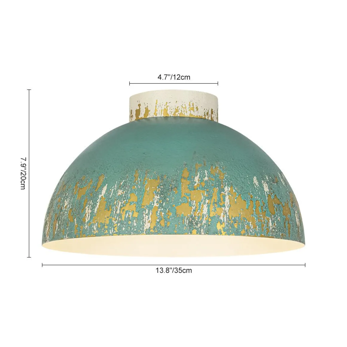 French Country Weathered Gilded Patina Teal Dome Flush Mount