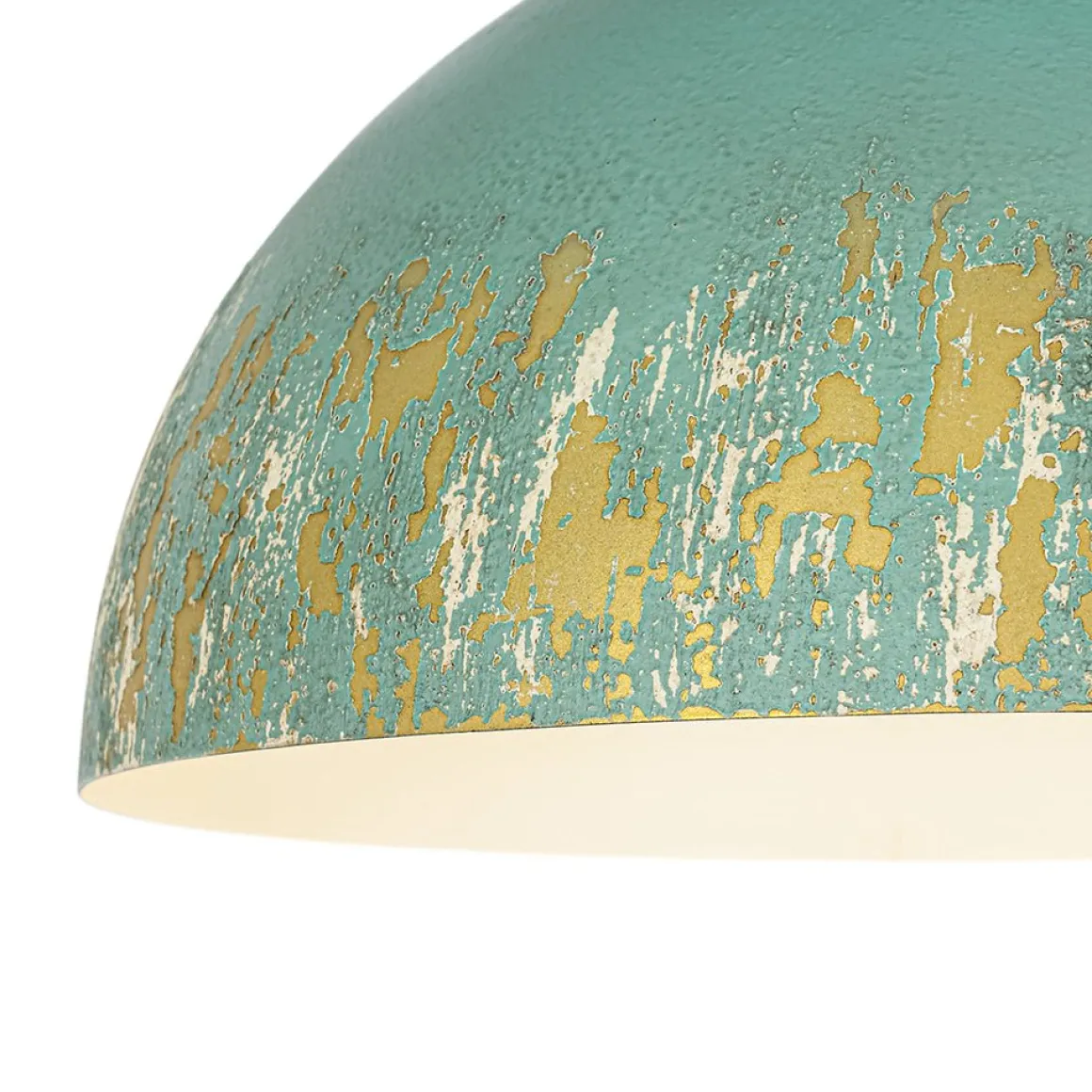 French Country Weathered Gilded Patina Teal Dome Flush Mount