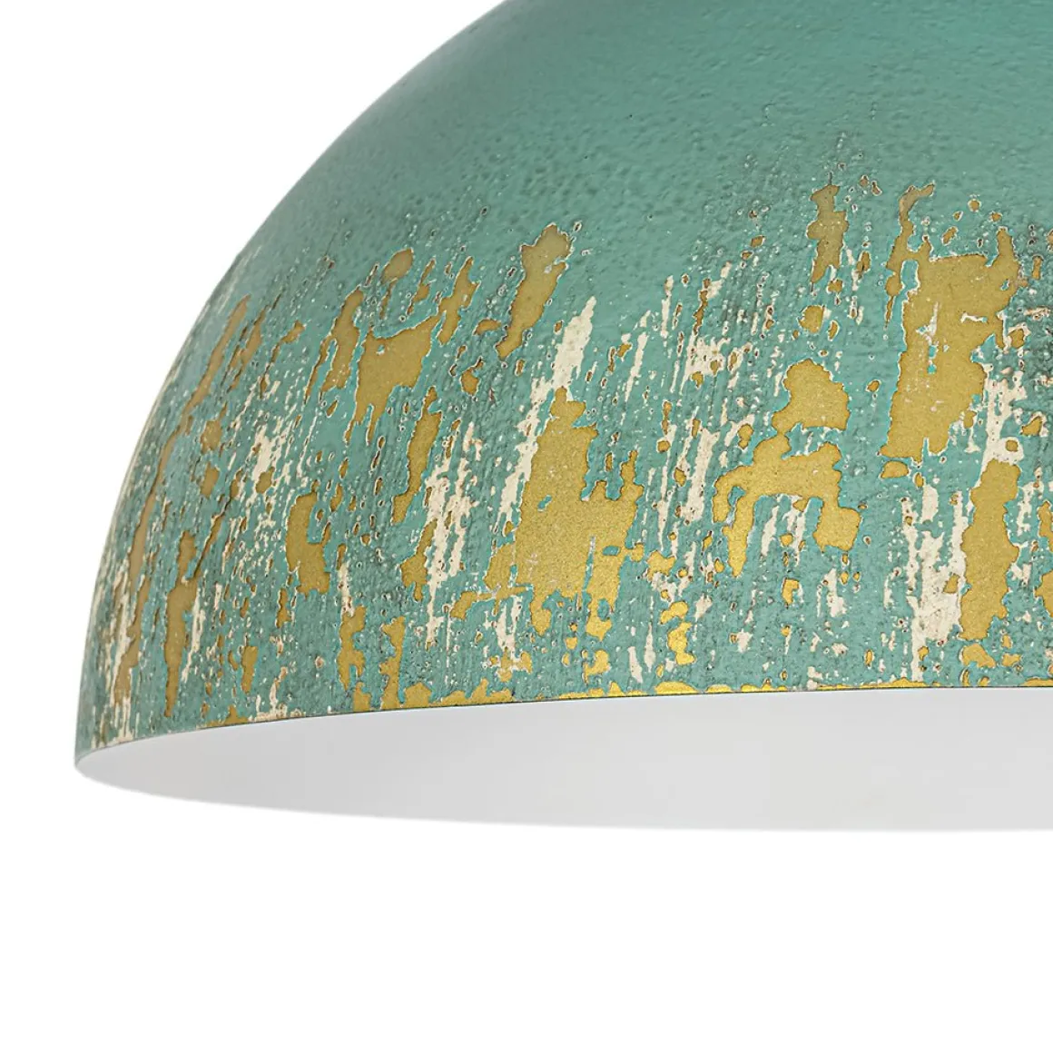 French Country Weathered Gilded Patina Teal Dome Flush Mount