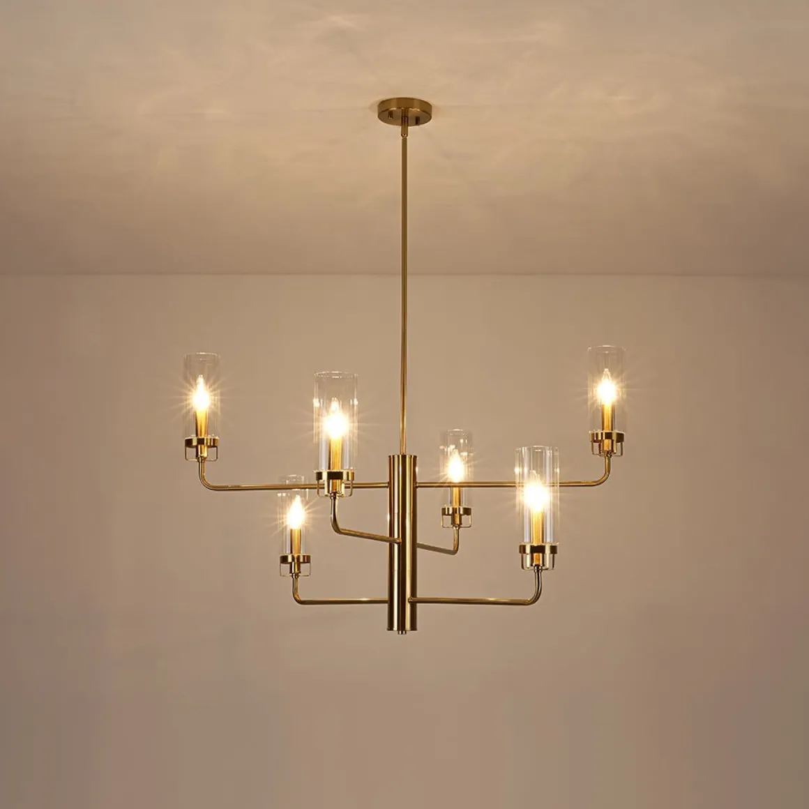 French Cylinder Ribbed Glass Round Tiered Candle Chandelier