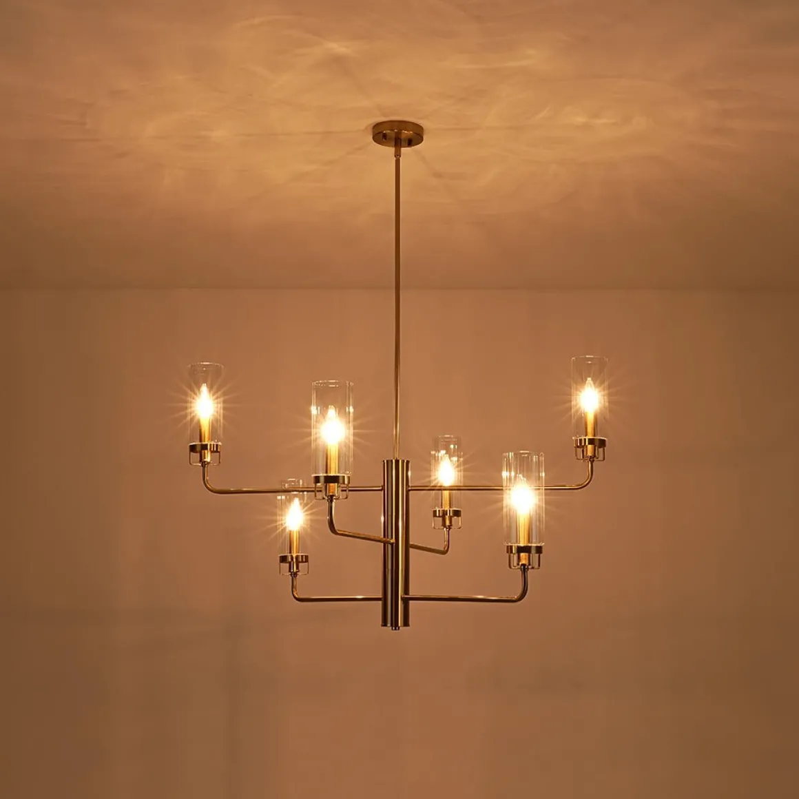 French Cylinder Ribbed Glass Round Tiered Candle Chandelier