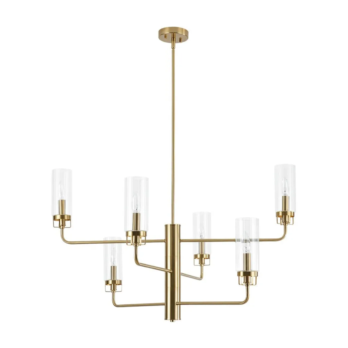 French Cylinder Ribbed Glass Round Tiered Candle Chandelier
