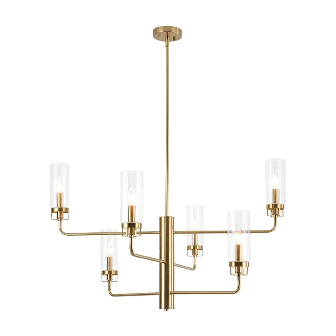 French Cylinder Ribbed Glass Round Tiered Candle Chandelier