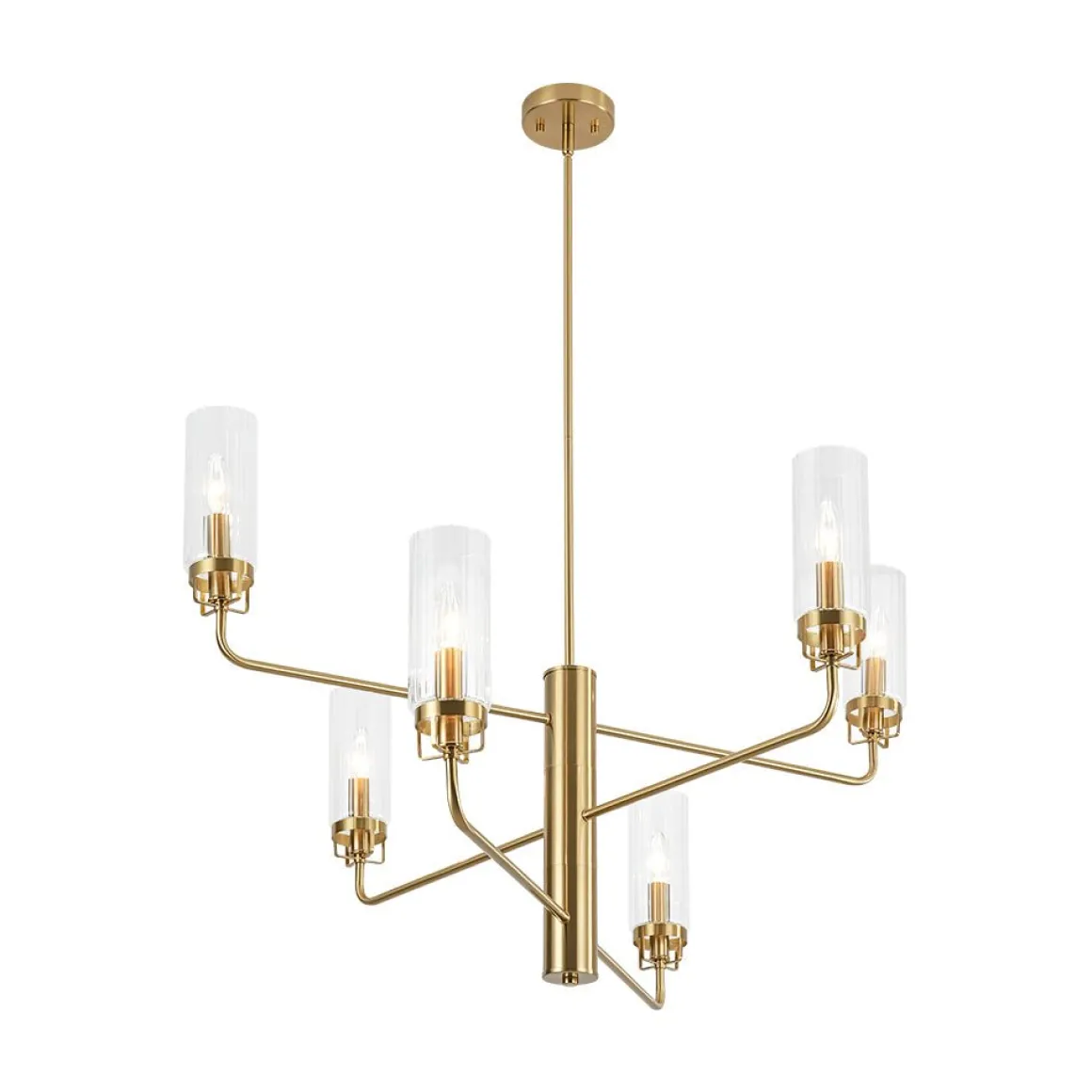 French Cylinder Ribbed Glass Round Tiered Candle Chandelier