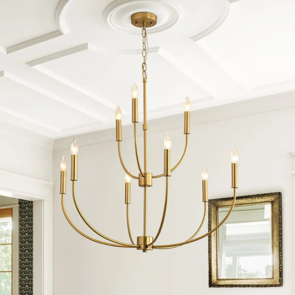 French Farmhouse Brass 2-Tier Candle Style Chandelier