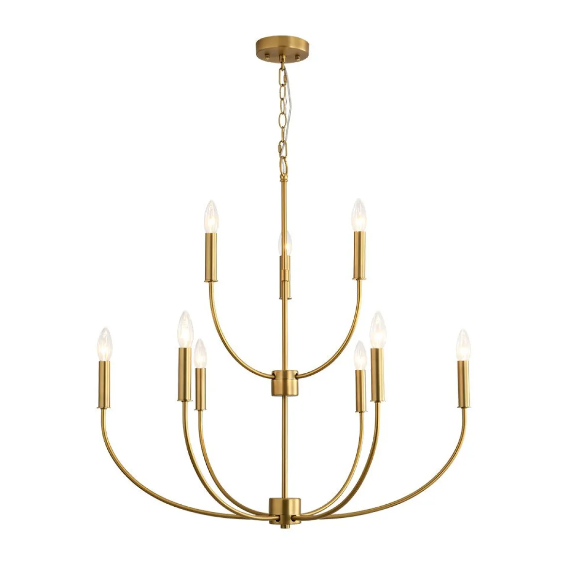 French Farmhouse Brass 2-Tier Candle Style Chandelier