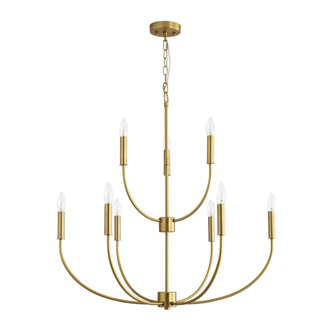 French Farmhouse Brass 2-Tier Candle Style Chandelier