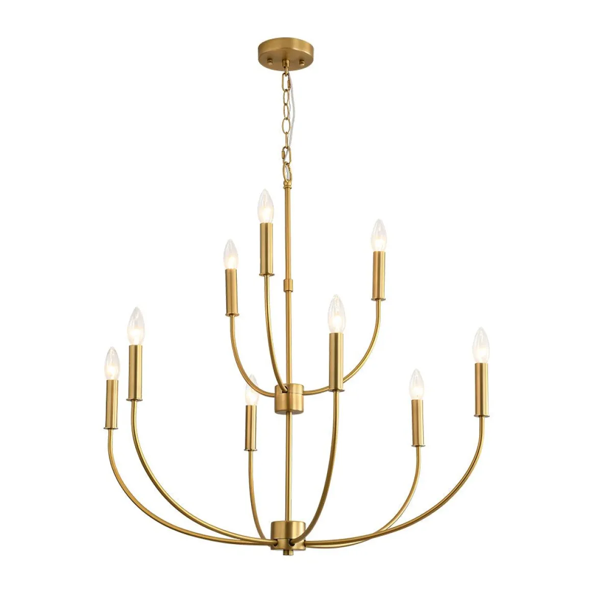 French Farmhouse Brass 2-Tier Candle Style Chandelier
