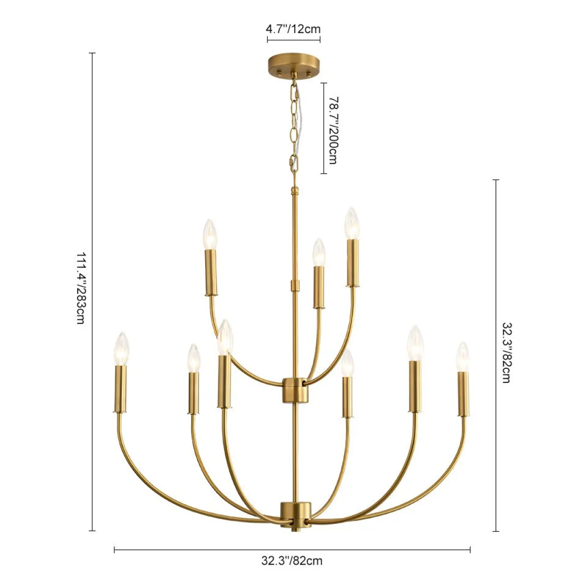French Farmhouse Brass 2-Tier Candle Style Chandelier
