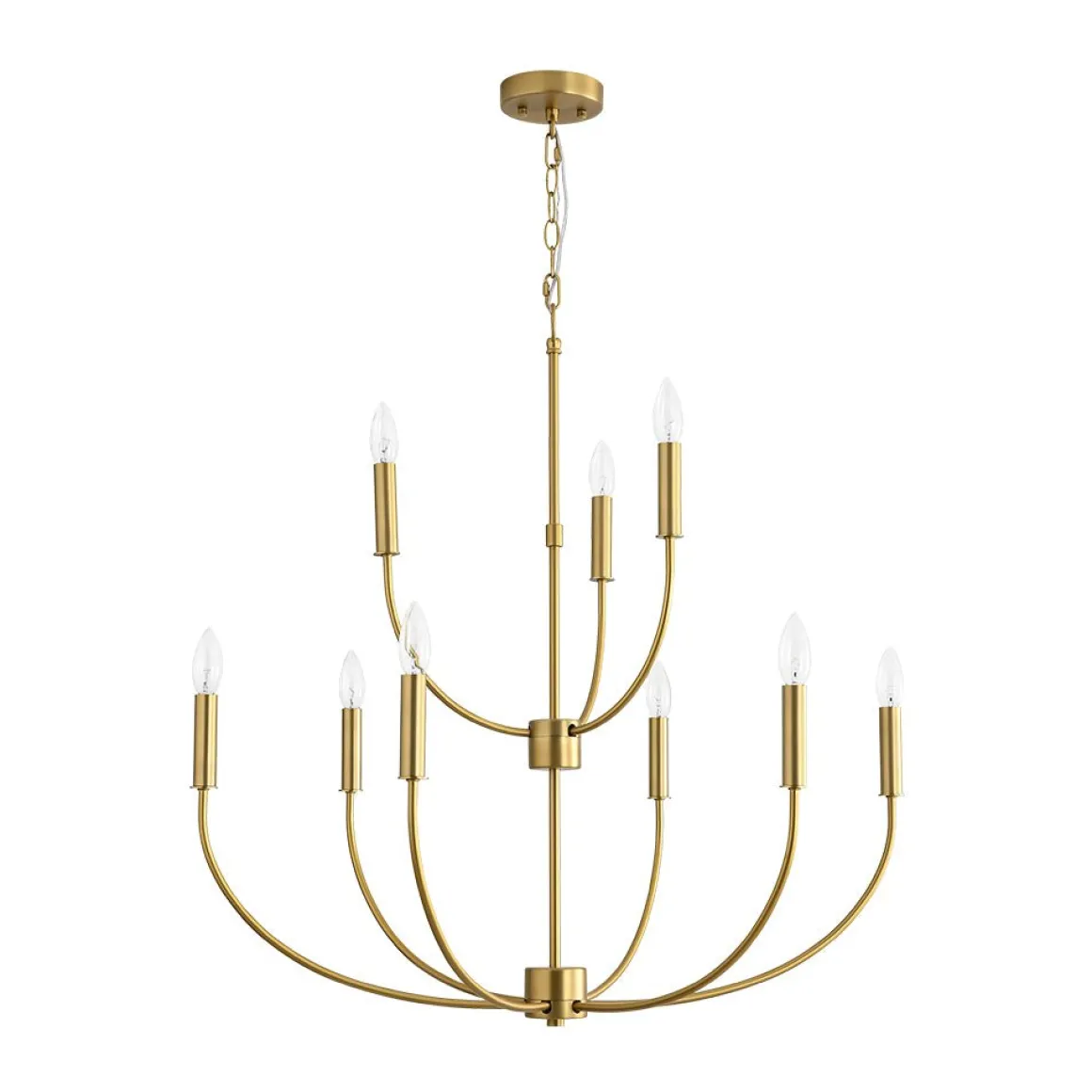 French Farmhouse Brass 2-Tier Candle Style Chandelier