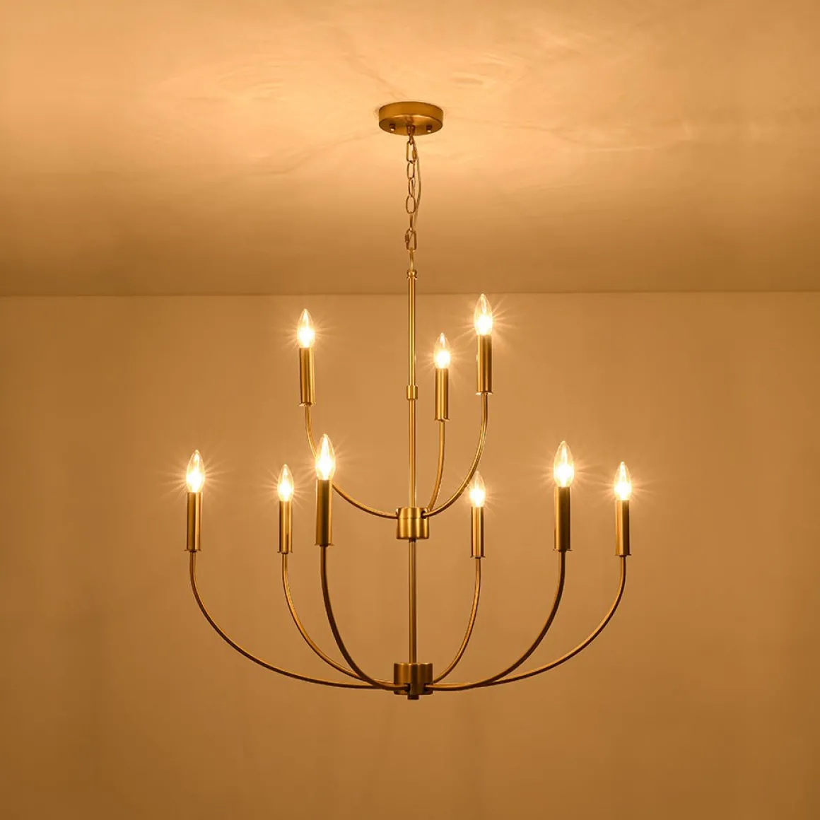 French Farmhouse Brass 2-Tier Candle Style Chandelier
