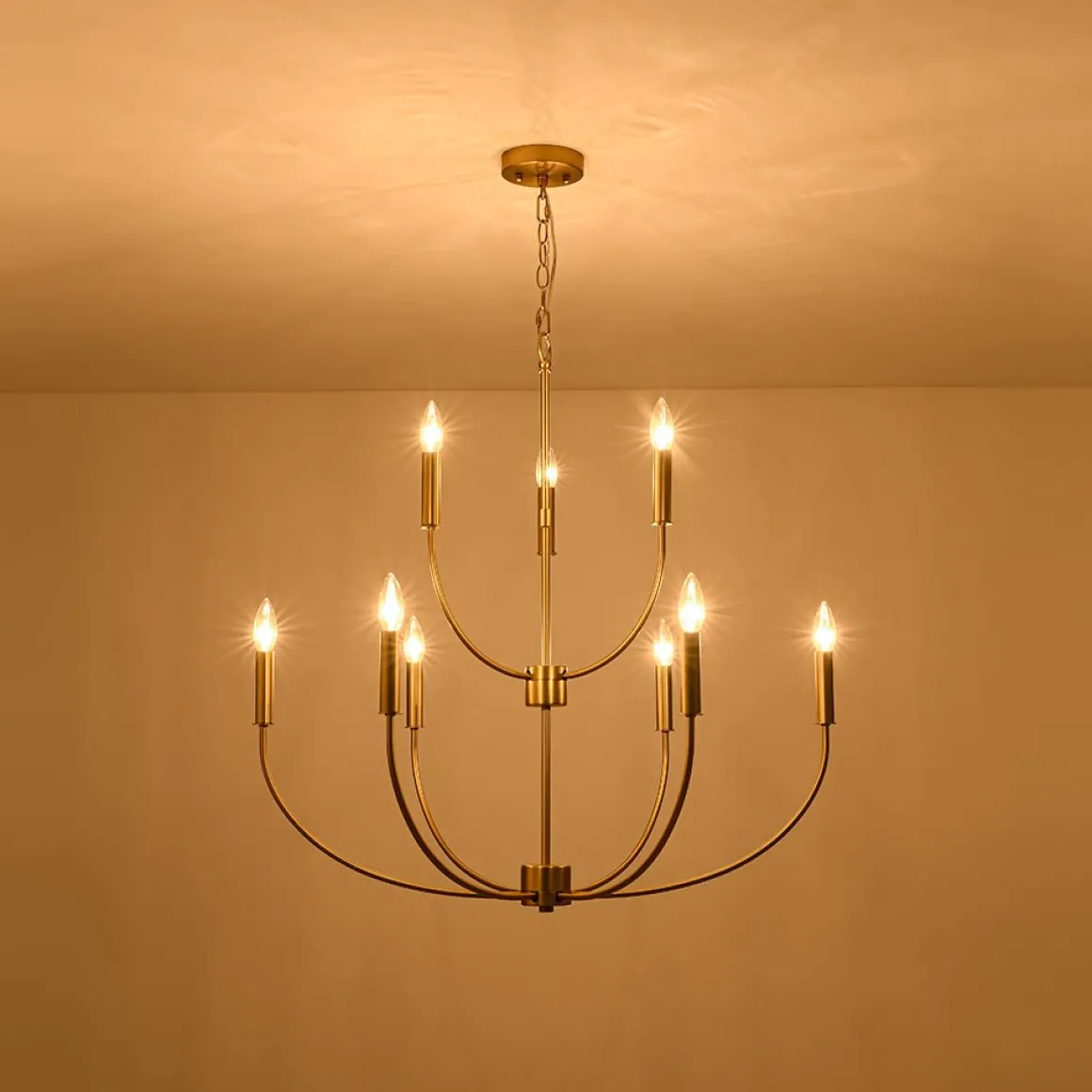 French Farmhouse Brass 2-Tier Candle Style Chandelier