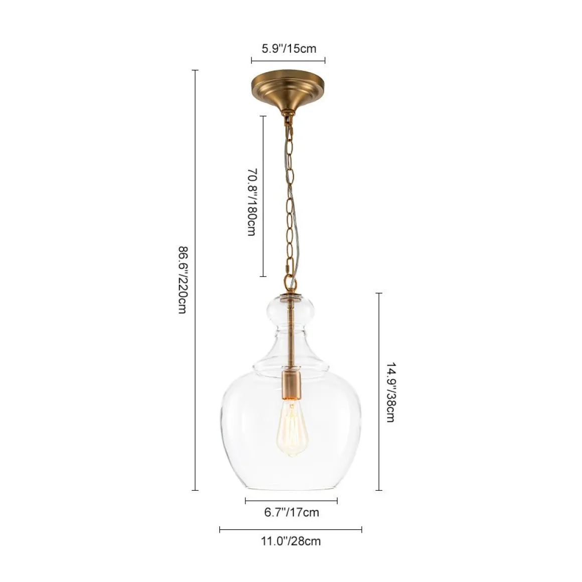 French Farmhouse 1-Light Glass Bell Kitchen Pendant Light