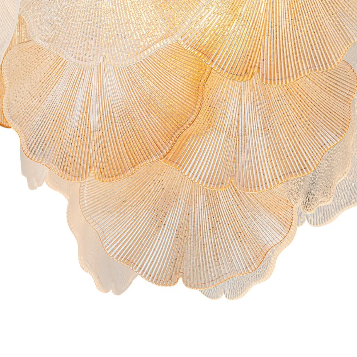 French Gold Layered Ginkgo Leaf Textured Glass Chandelier