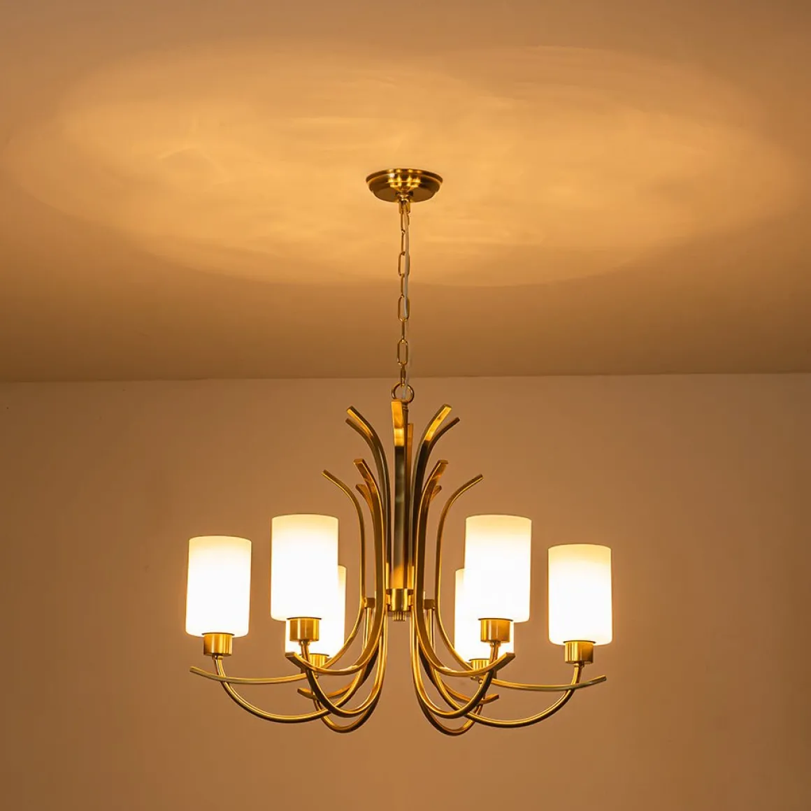 French 6-Light Frosted Glass Shade Scrolling Chandelier