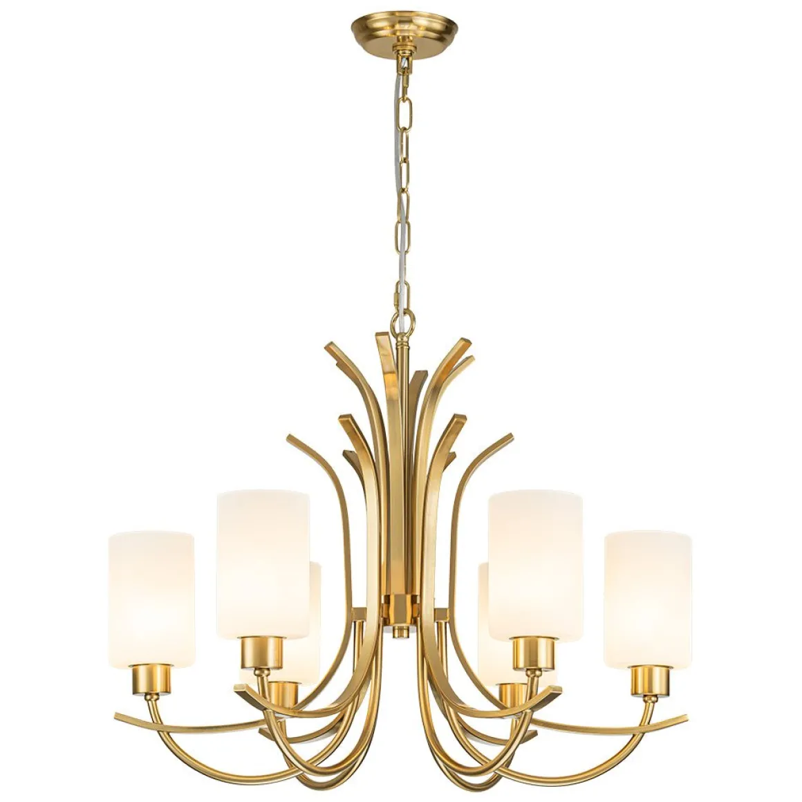 French 6-Light Frosted Glass Shade Scrolling Chandelier