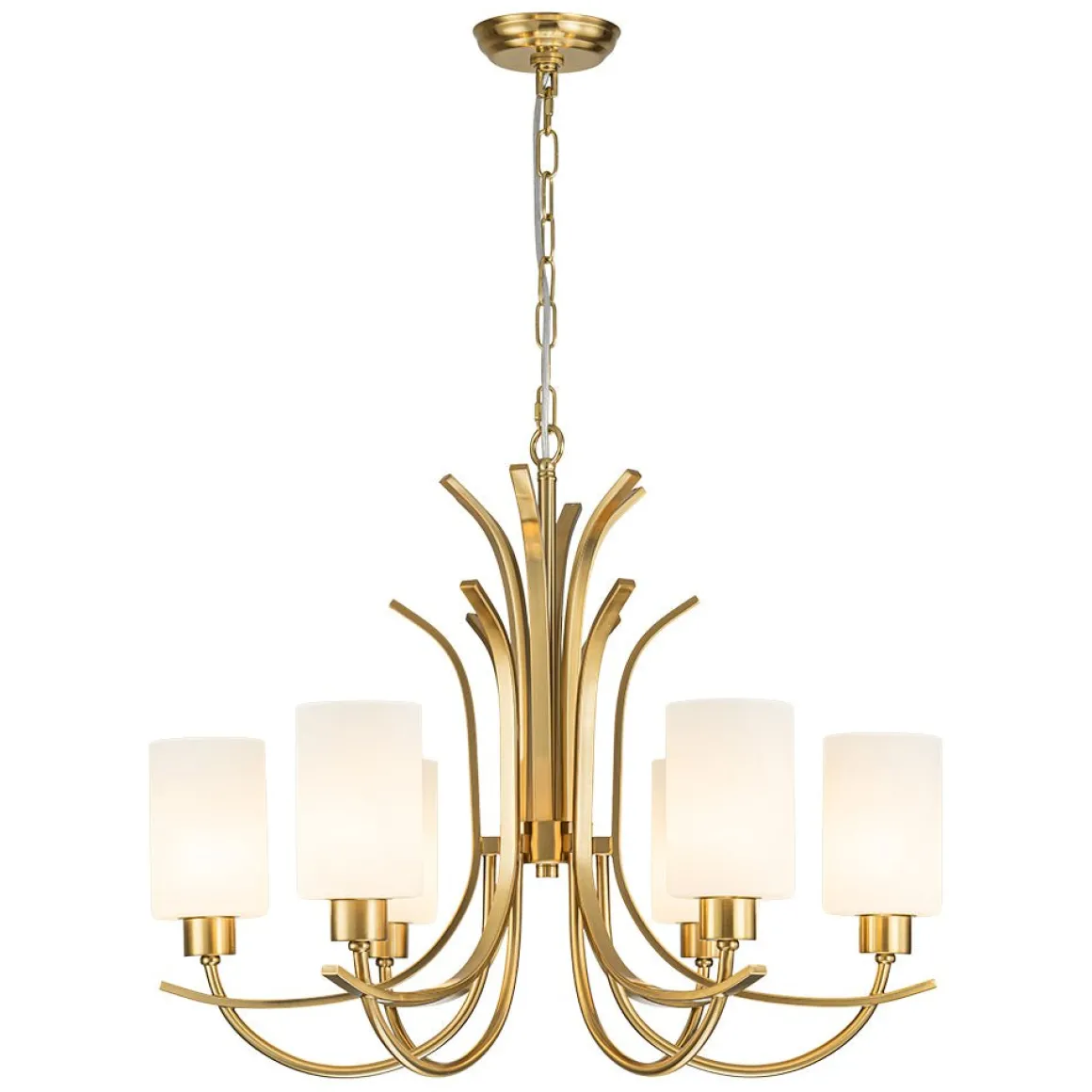 French 6-Light Frosted Glass Shade Scrolling Chandelier