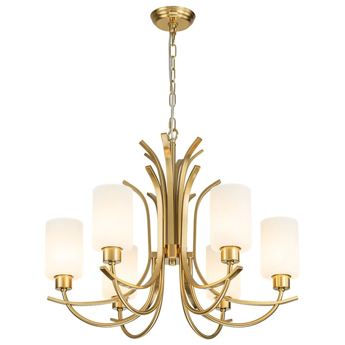 French 6-Light Frosted Glass Shade Scrolling Chandelier