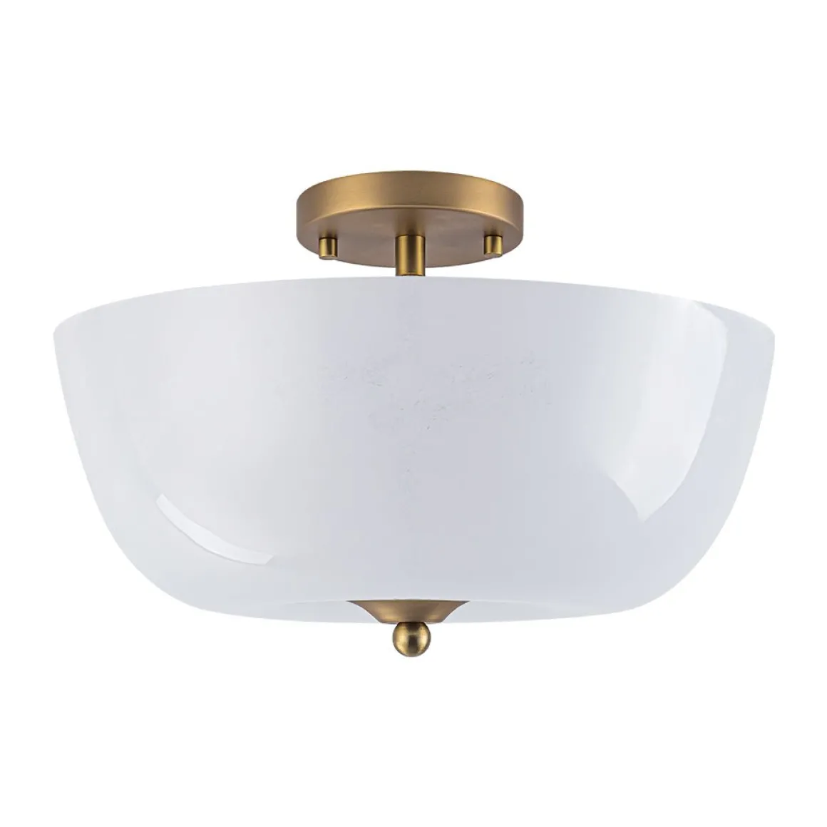 French 3-Light White Clouded Glass Round Semi Flush Mount