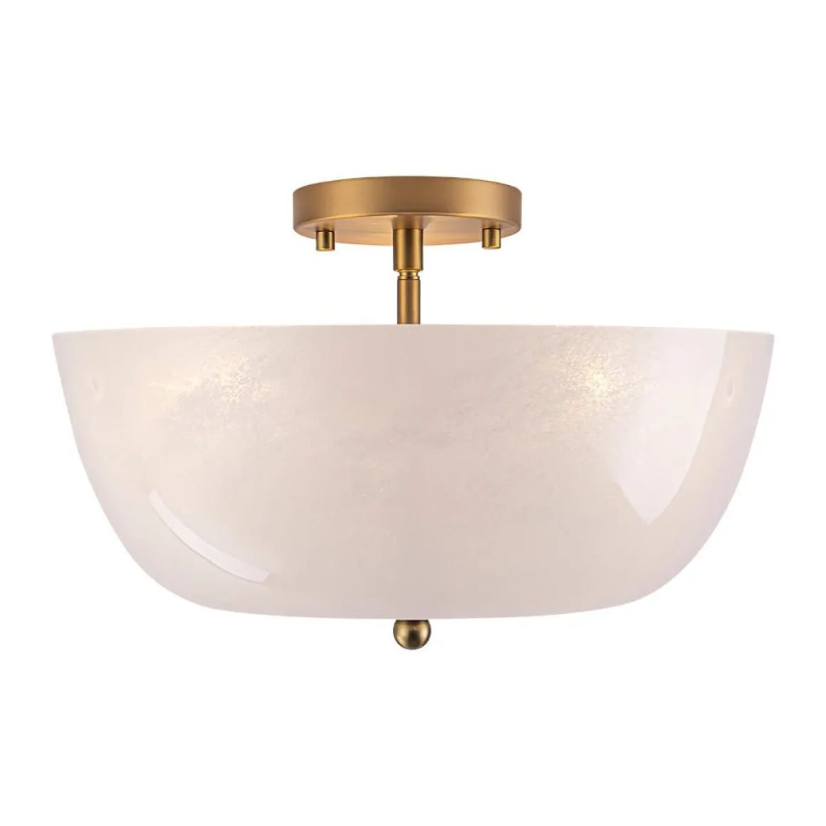 French 3-Light White Clouded Glass Round Semi Flush Mount