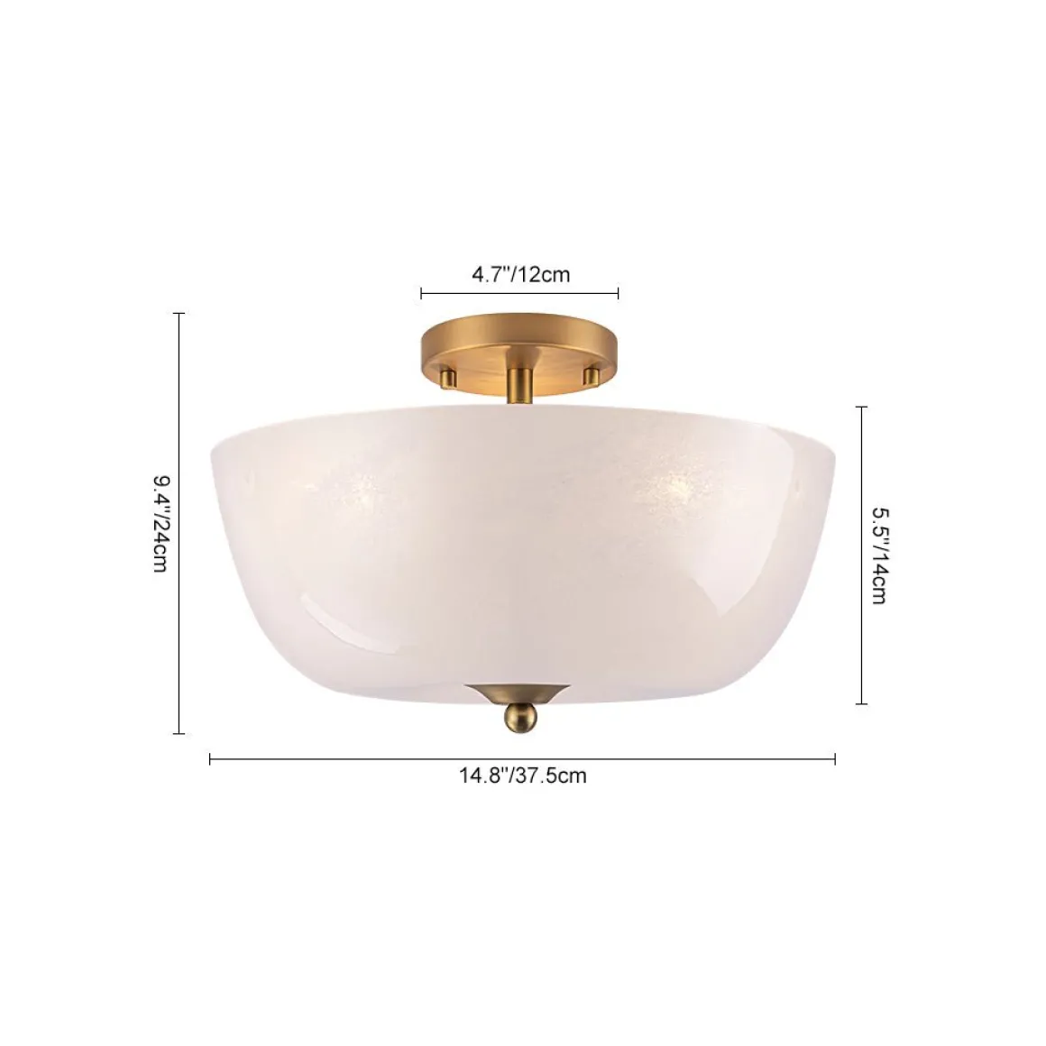 French 3-Light White Clouded Glass Round Semi Flush Mount