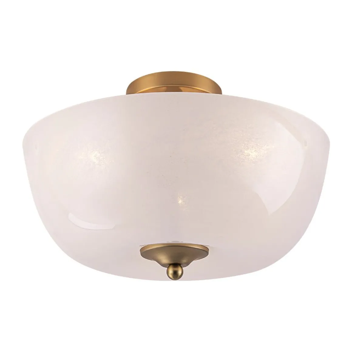 French 3-Light White Clouded Glass Round Semi Flush Mount