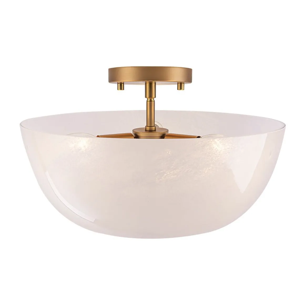 French 3-Light White Clouded Glass Round Semi Flush Mount