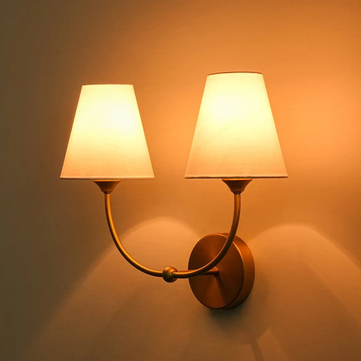 French 2-Light White Linen Conical Vanity Wall Sconce