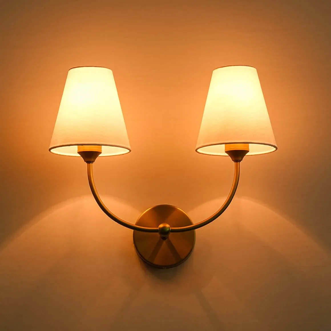 French 2-Light White Linen Conical Vanity Wall Sconce