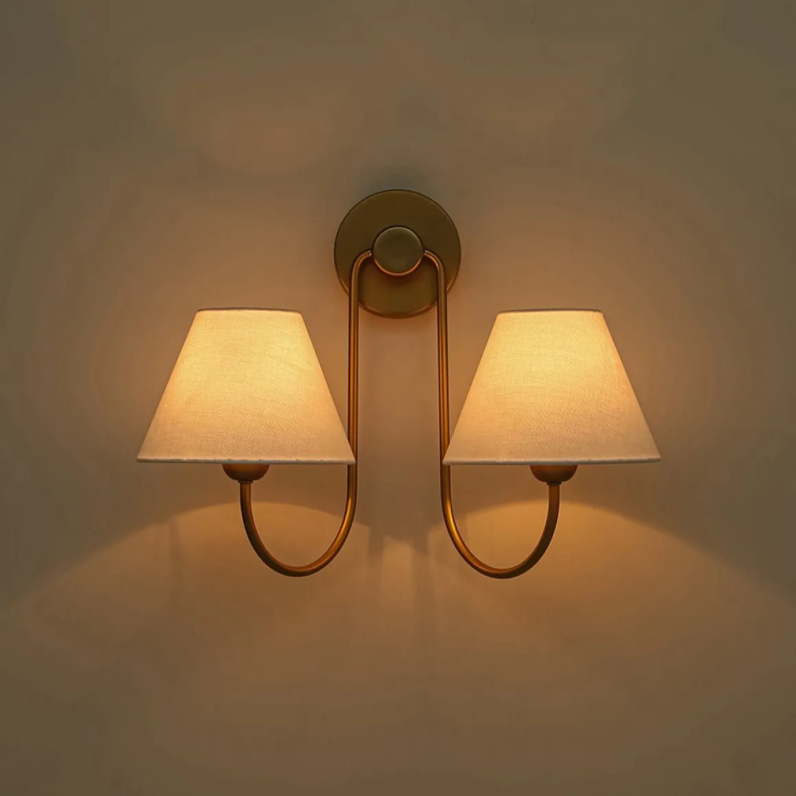 French 2-Light White Linen Conical Vanity Wall Lamp
