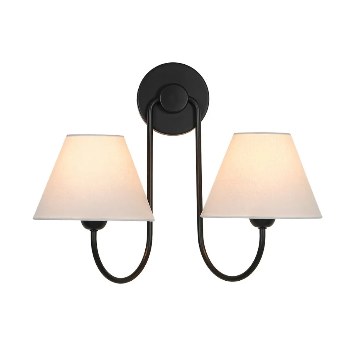 French 2-Light White Linen Conical Vanity Wall Lamp