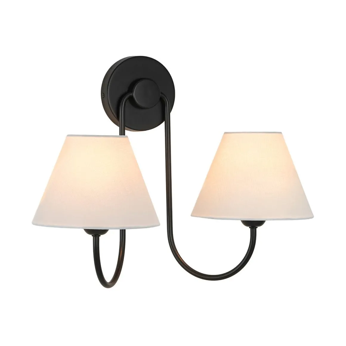French 2-Light White Linen Conical Vanity Wall Lamp