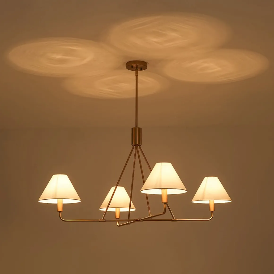 French Luxe Brass 4-Light White Linen Shade Candle Chandelier