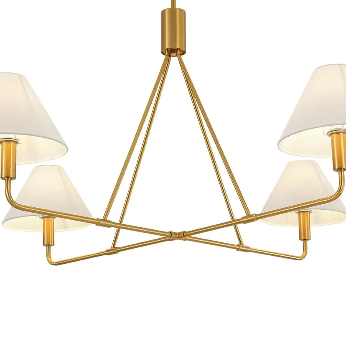 French Luxe Brass 4-Light White Linen Shade Candle Chandelier