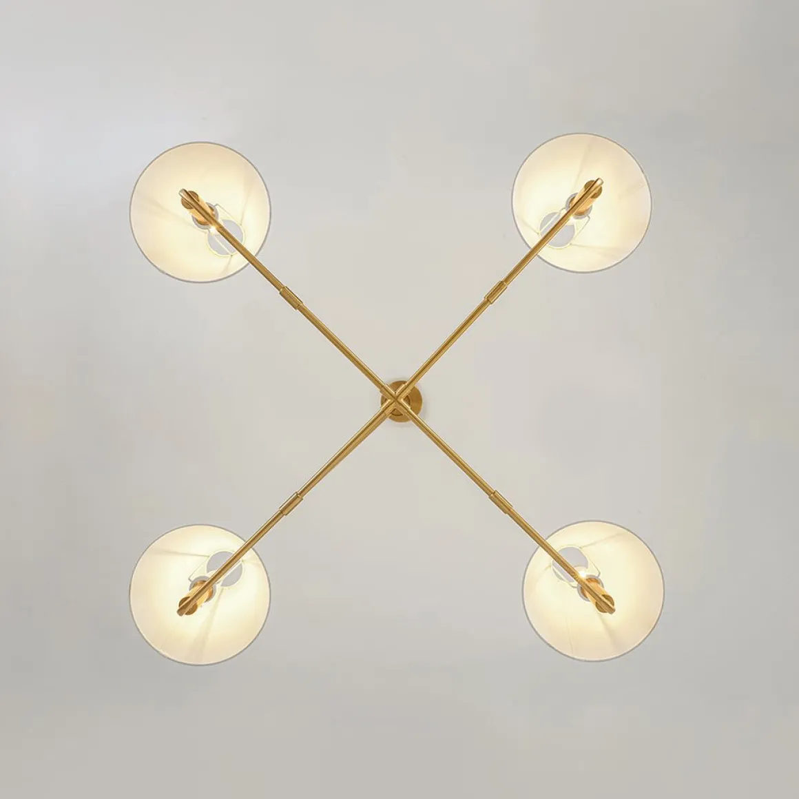 French Luxe Brass 4-Light White Linen Shade Candle Chandelier
