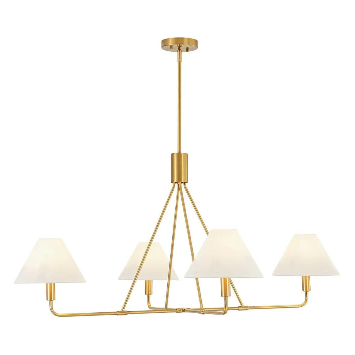 French Luxe Brass 4-Light White Linen Shade Candle Chandelier