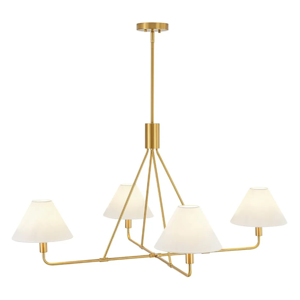 French Luxe Brass 4-Light White Linen Shade Candle Chandelier