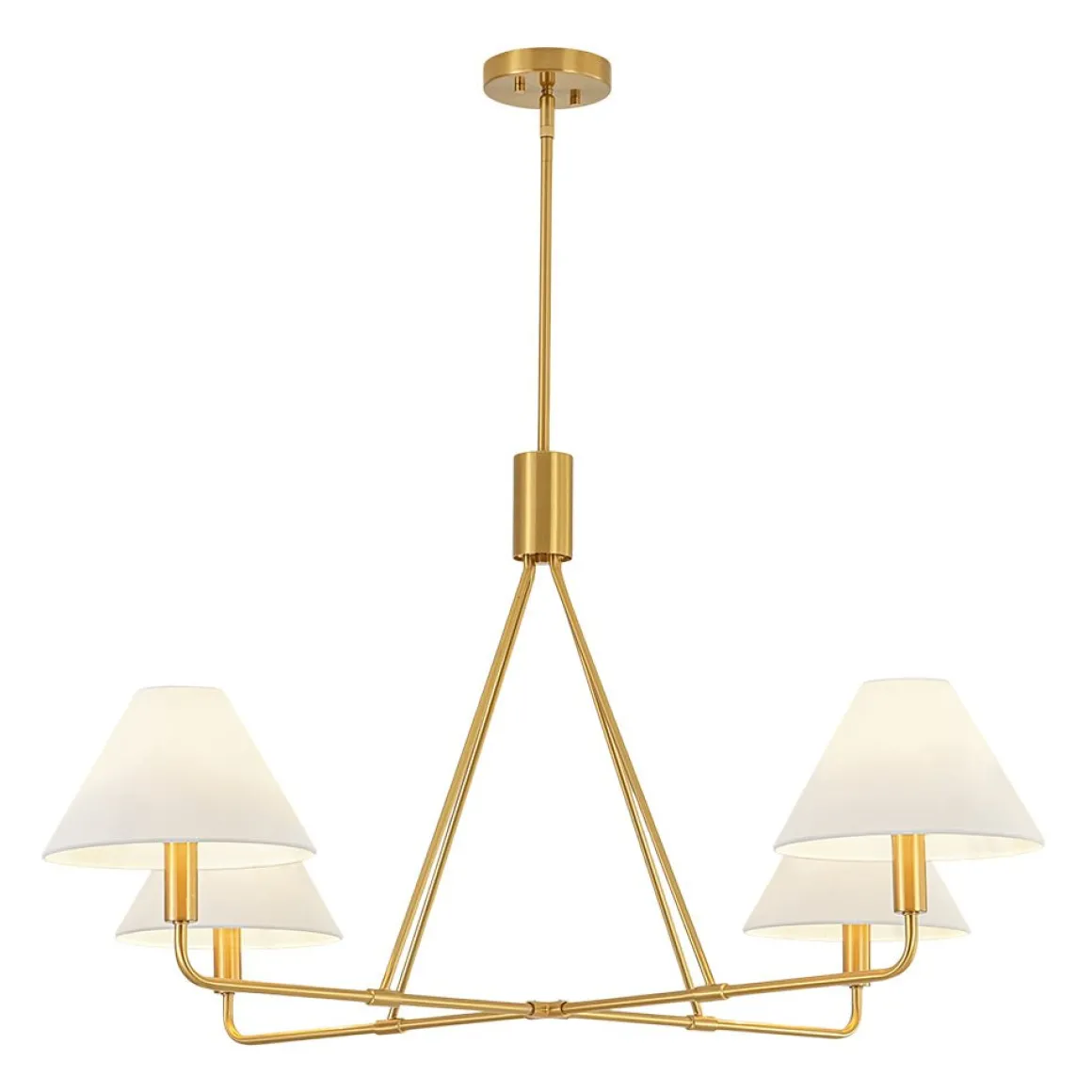 French Luxe Brass 4-Light White Linen Shade Candle Chandelier