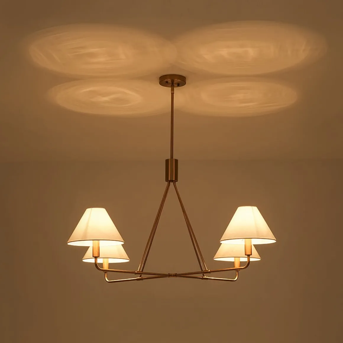 French Luxe Brass 4-Light White Linen Shade Candle Chandelier