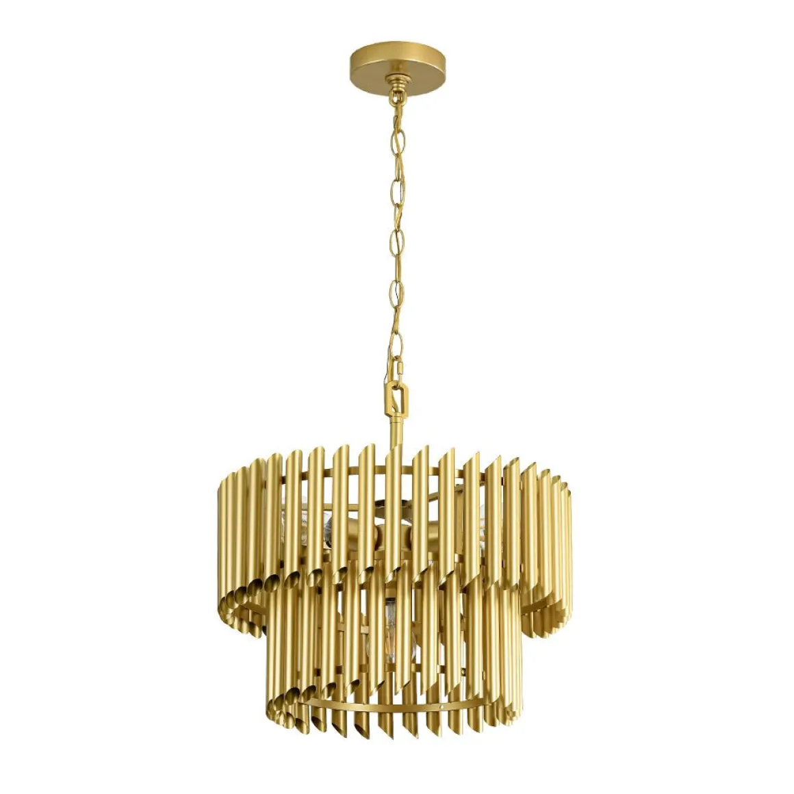 French Luxury Gold 2-Tier Metal Drum Cage Chandelier