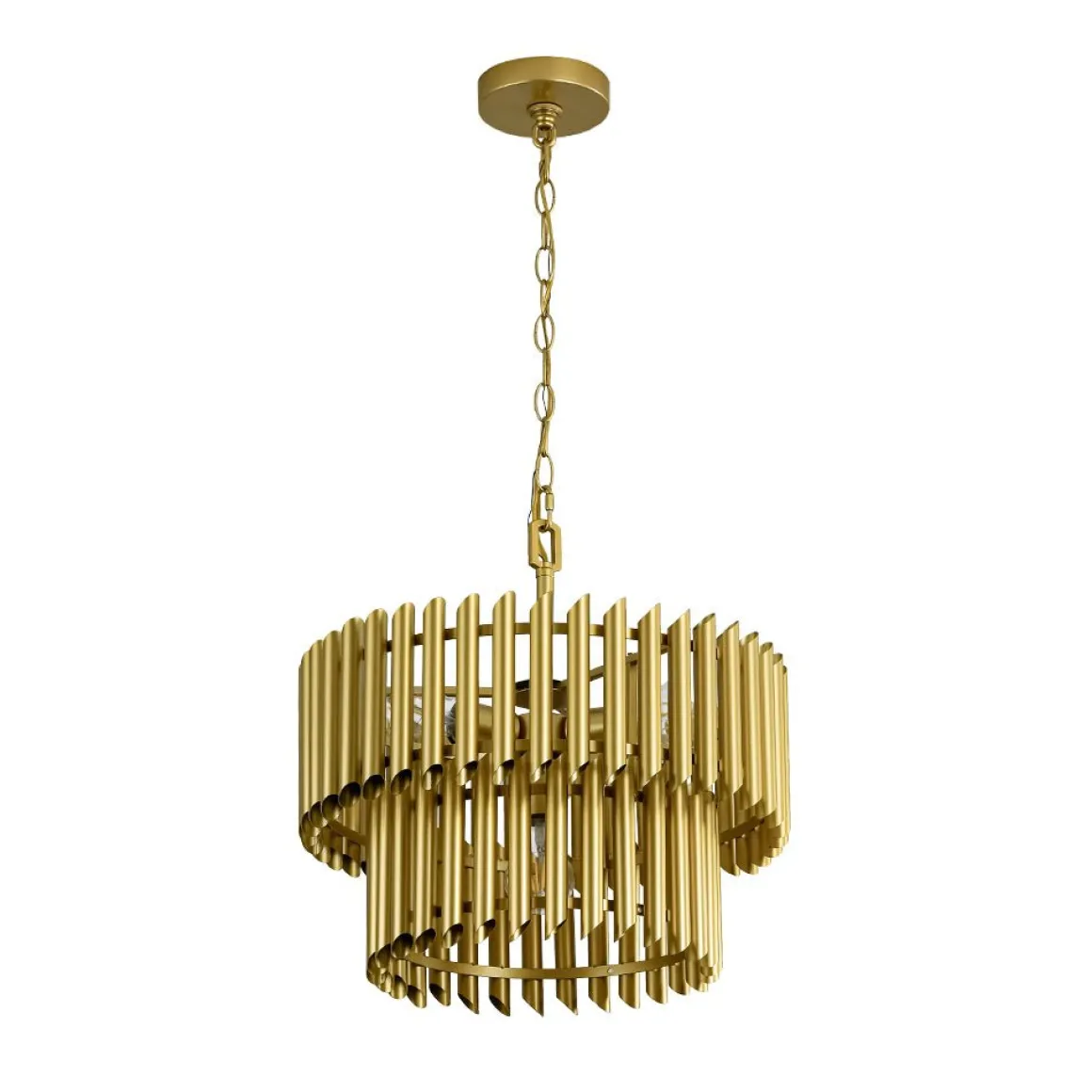 French Luxury Gold 2-Tier Metal Drum Cage Chandelier