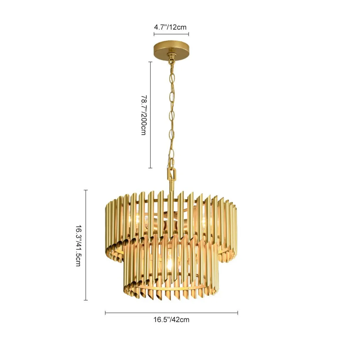 French Luxury Gold 2-Tier Metal Drum Cage Chandelier