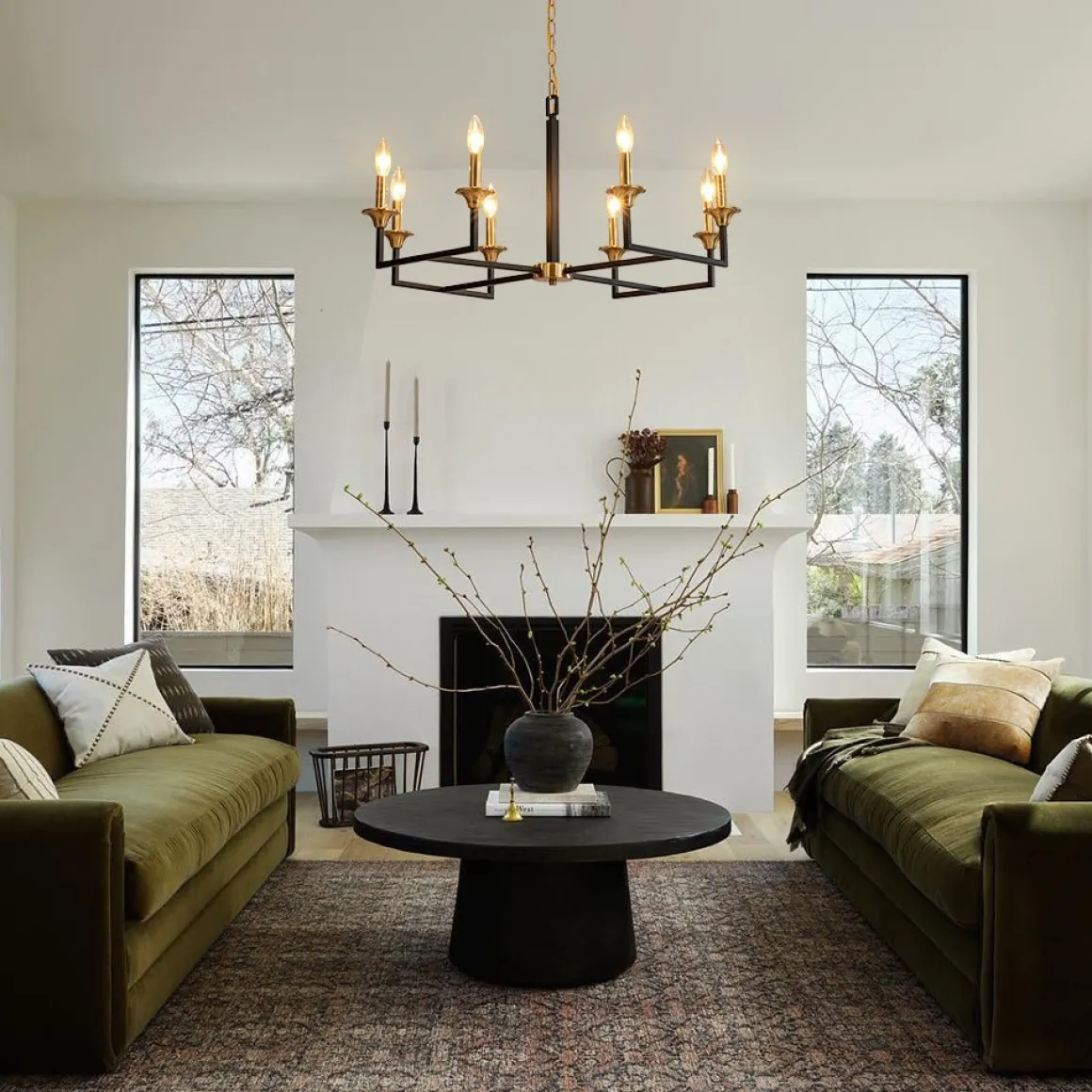 French Modern Iron 8-Light Candle Chandelier