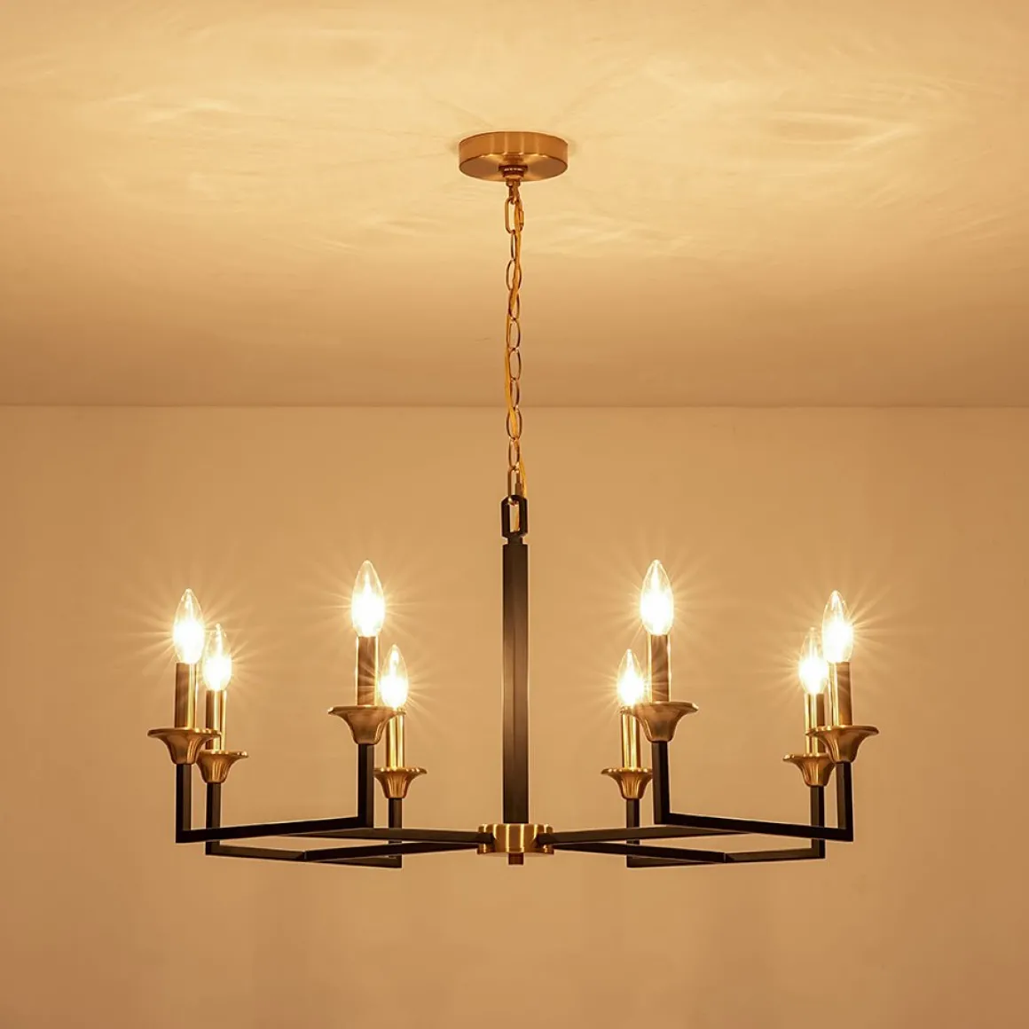 French Modern Iron 8-Light Candle Chandelier